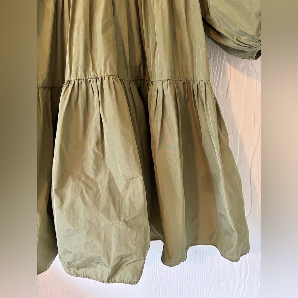 Wilfred Olive Green Oversized Fantasy Tiered Mini Puff Sleeve Ruffle Dress - Picture 8 of 12